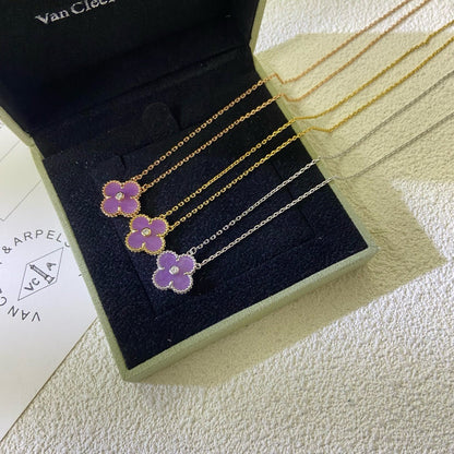 [Love Aura]CLOVER 15MM DIAMOND  PURPLE VIOLET NECKLACE