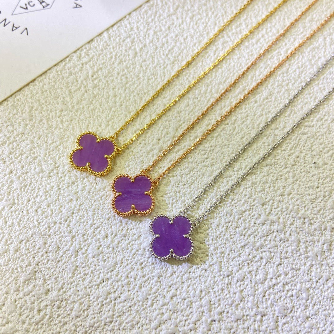 [Love Aura]CLOVER 15MM  PURPLE VIOLET NECKLACE