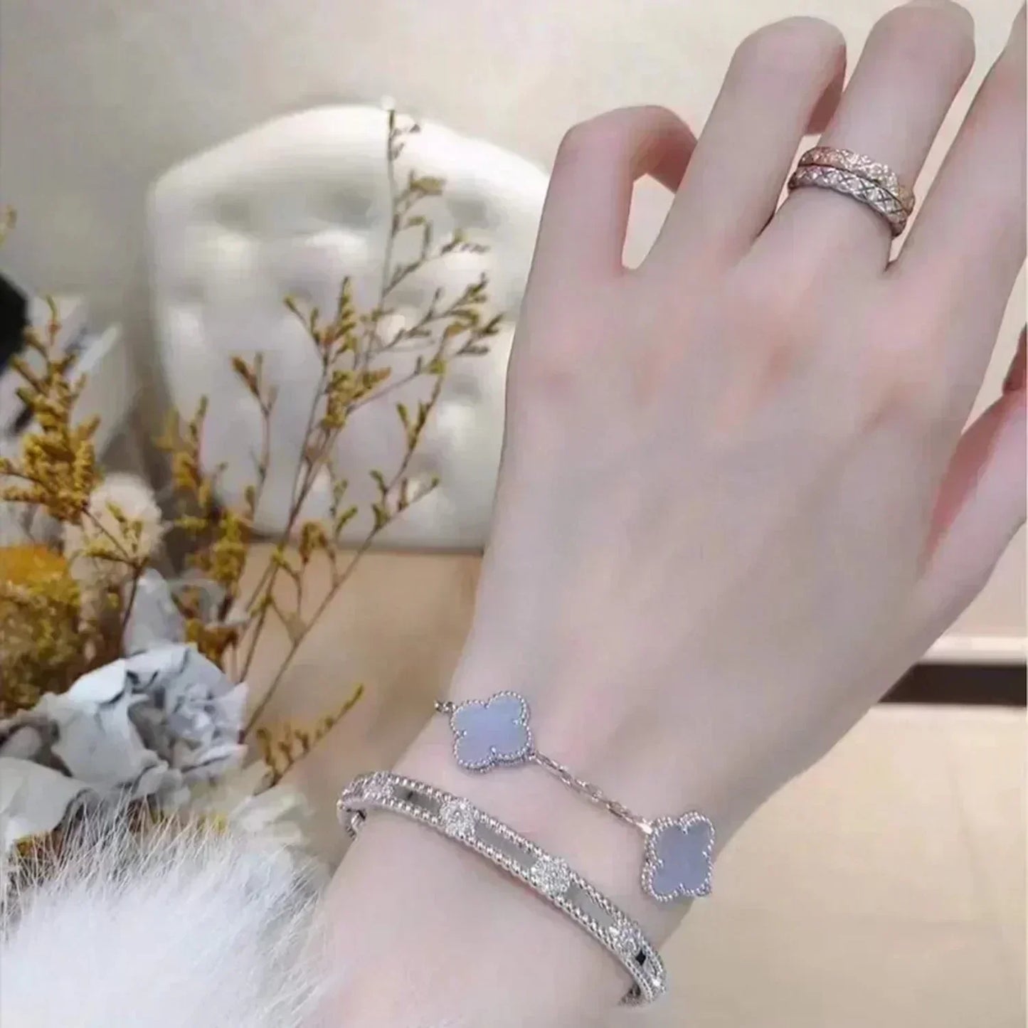 [Love Aura]CLOVER  5 MOTIF PURPLE CHALCEDONY BRACELET SILVER