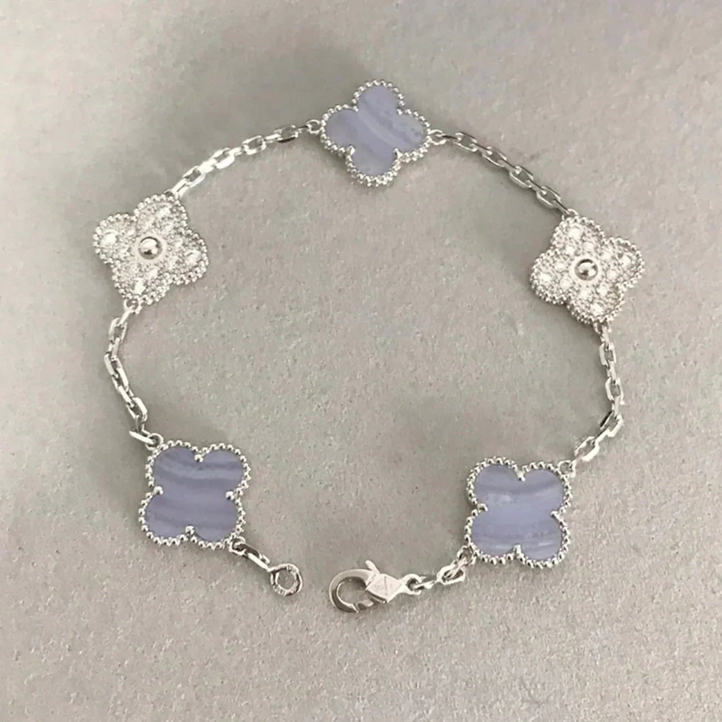 [Love Aura]CLOVER  5 MOTIF DIAMOND PURPLE CHALCEDONY BRACELET SILVER
