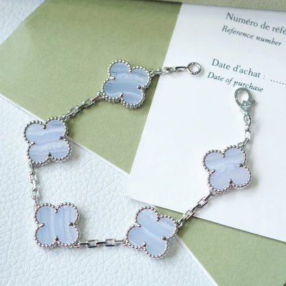 [Love Aura] CLOVER 5 MOTIF PURPLE CHALCEDONY BRACELET COLLECTION