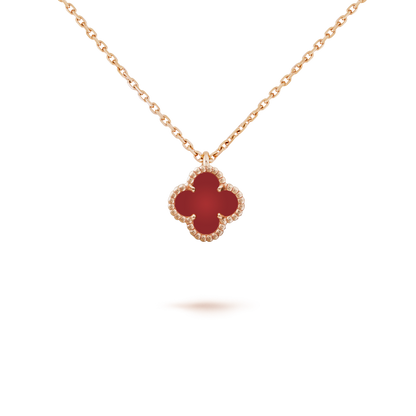 [Love Aura]CLOVER MINI 9.5MM WHITE CARNELIANS NECKLACE