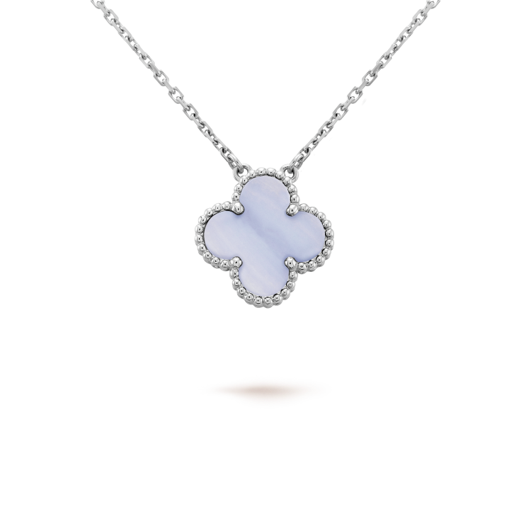 [Love Aura]CLOVER 15MM BLUE CHALCEDONY NECKLACE SILVER