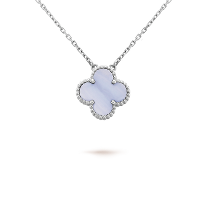 [Love Aura]CLOVER 15MM BLUE CHALCEDONY NECKLACE SILVER