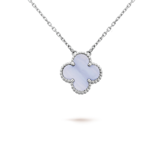 [Love Aura]CLOVER 15MM BLUE CHALCEDONY NECKLACE SILVER