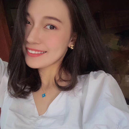 [Love Aura]CLOVER 15MM DIAMOND AND BLUE AGATE NECKLACE