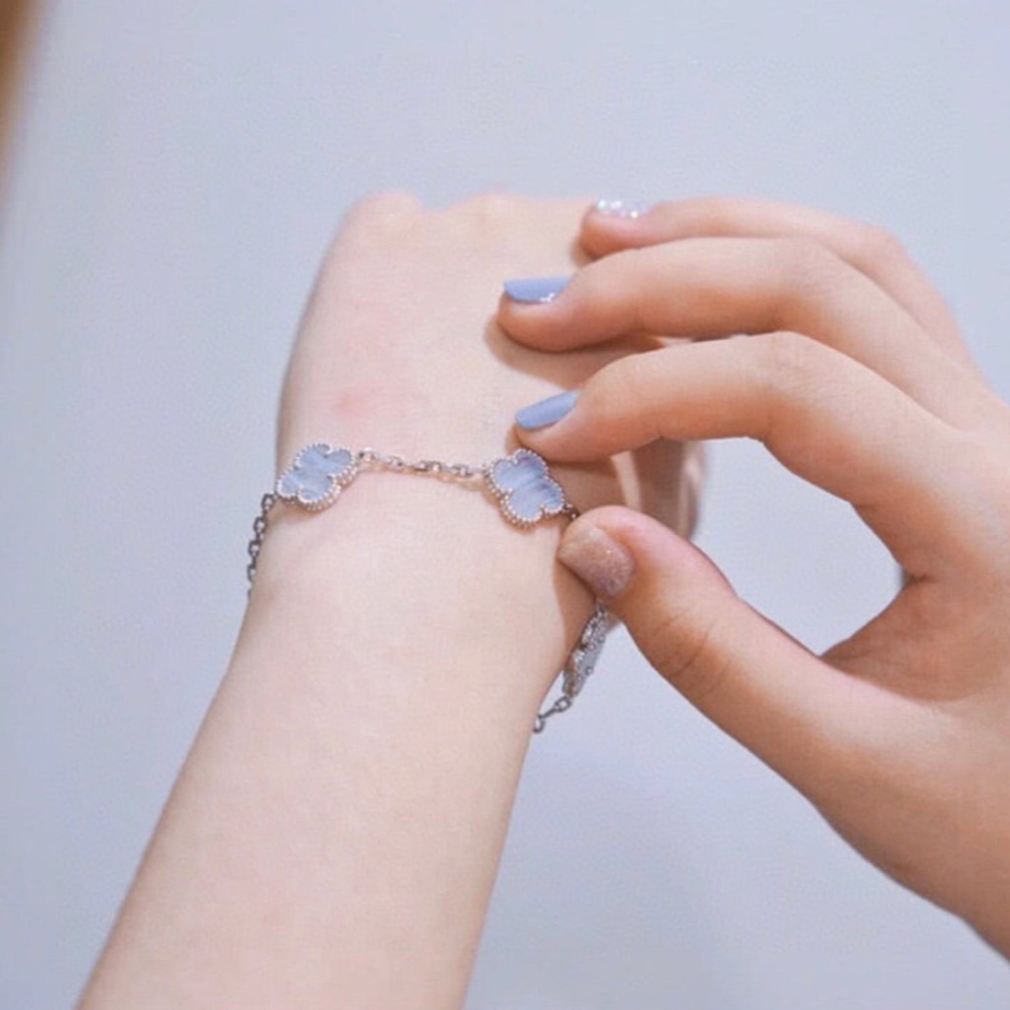 [Love Aura]CLOVER  5 MOTIF PURPLE CHALCEDONY BRACELET SILVER