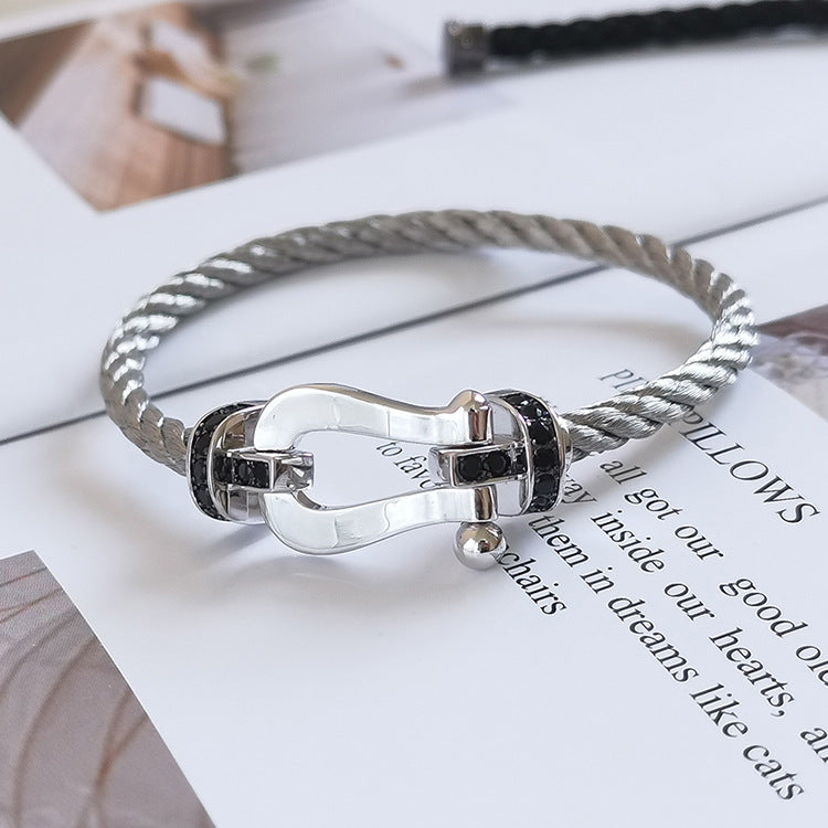 [Love Aura]FORCE LARGE HORSESHOE BLACK DIAMOND BRACELET SILVER