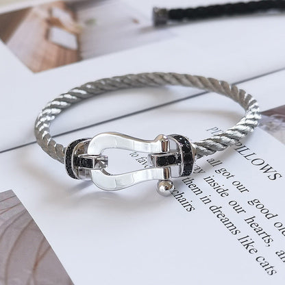 [Love Aura]FORCE LARGE HORSESHOE BLACK DIAMOND BRACELET SILVER