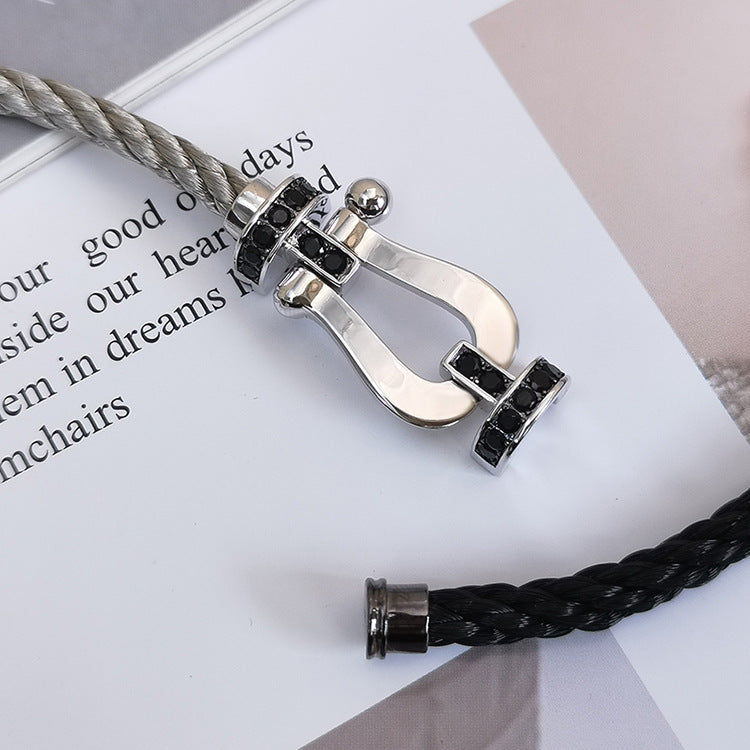 [Love Aura]FORCE LARGE HORSESHOE BLACK DIAMOND BRACELET SILVER