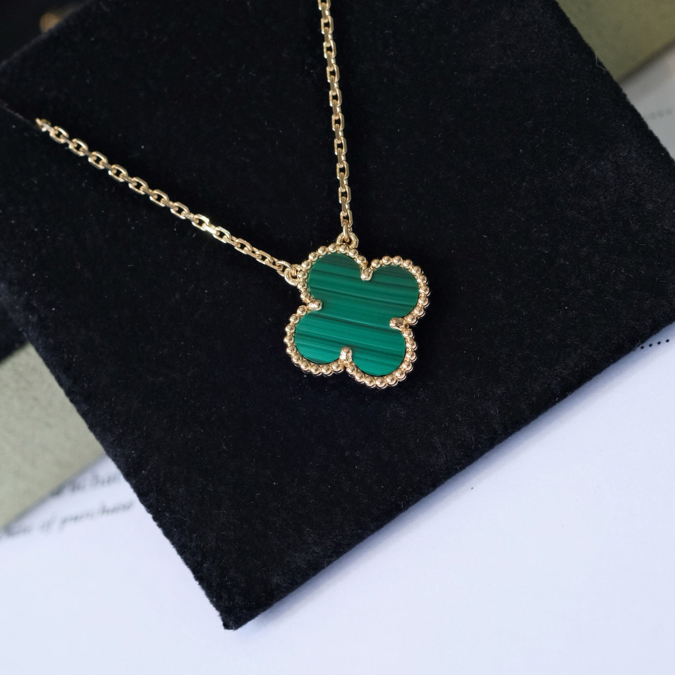 [Love Aura]CLOVER 15MM MALACHITE SINGLE FLOWER  NECKLACE
