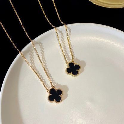 [Love Aura]CLOVER 15MM BLACK ONYX SINGLE FLOWER NECKLACE