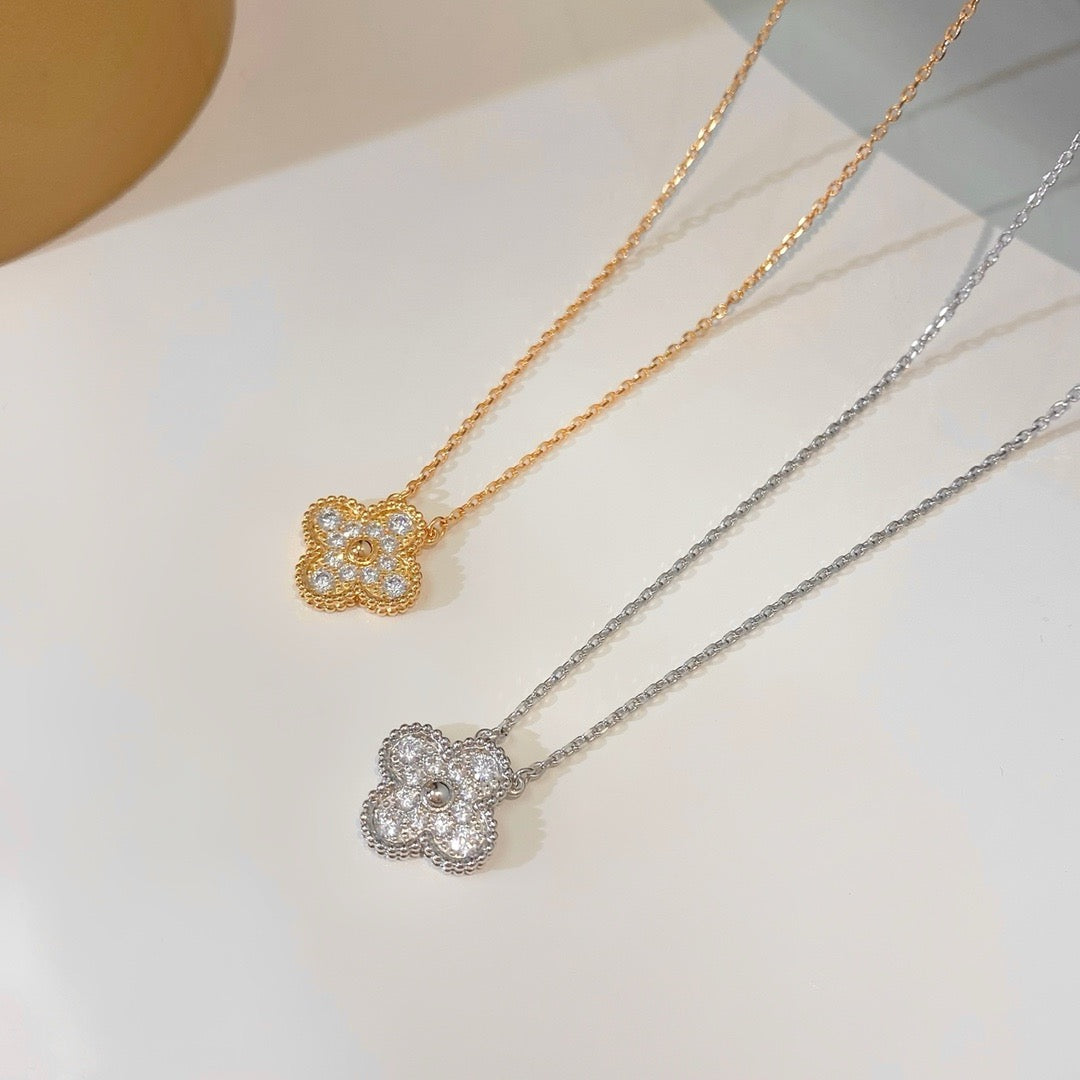 [Love Aura]CLOVER 15MM DIAMOND SINGLE FLOWER NECKLACE