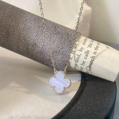 [Love Aura]CLOVER 15MM BLUE CHALCEDONY NECKLACE SILVER