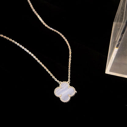[Love Aura]CLOVER 15MM BLUE CHALCEDONY NECKLACE SILVER
