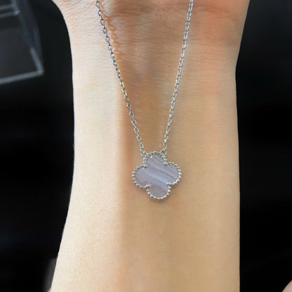 [Love Aura]CLOVER 15MM BLUE CHALCEDONY NECKLACE SILVER