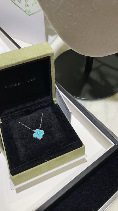 [Love Aura]CLOVER 15MM DIAMOND SVRES PORCELAIN  NECKLACE SILVER