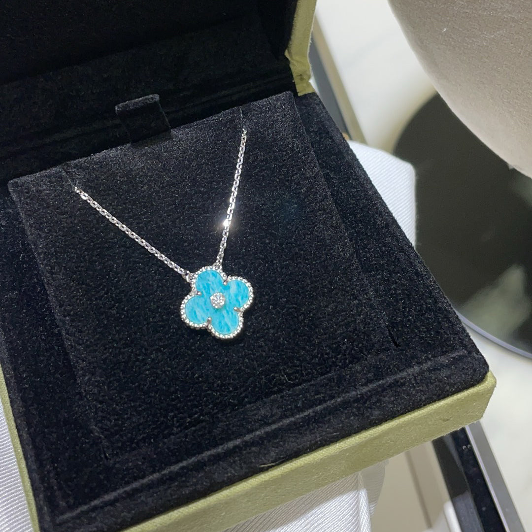 [Love Aura]CLOVER 15MM DIAMOND SVRES PORCELAIN  NECKLACE SILVER