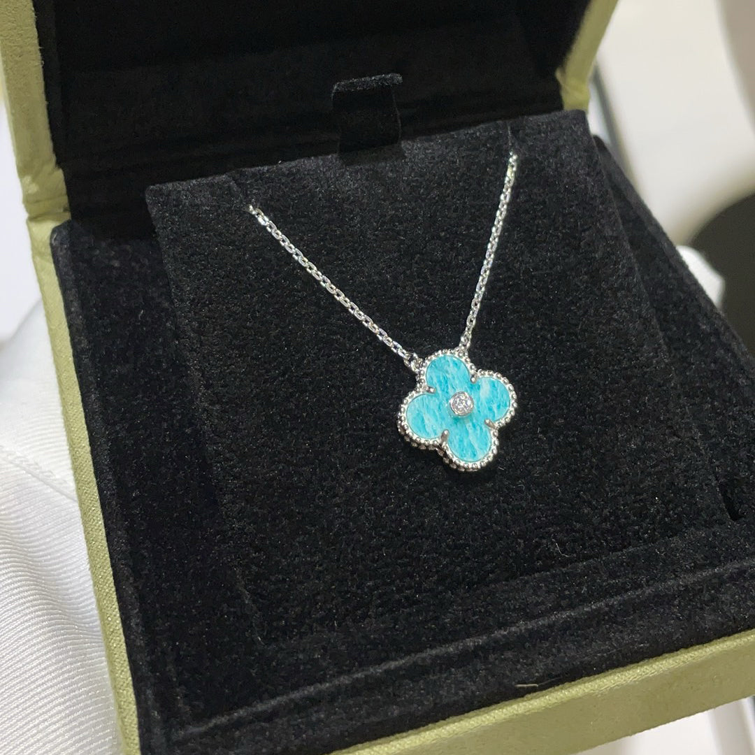 [Love Aura]CLOVER 15MM DIAMOND SVRES PORCELAIN  NECKLACE SILVER
