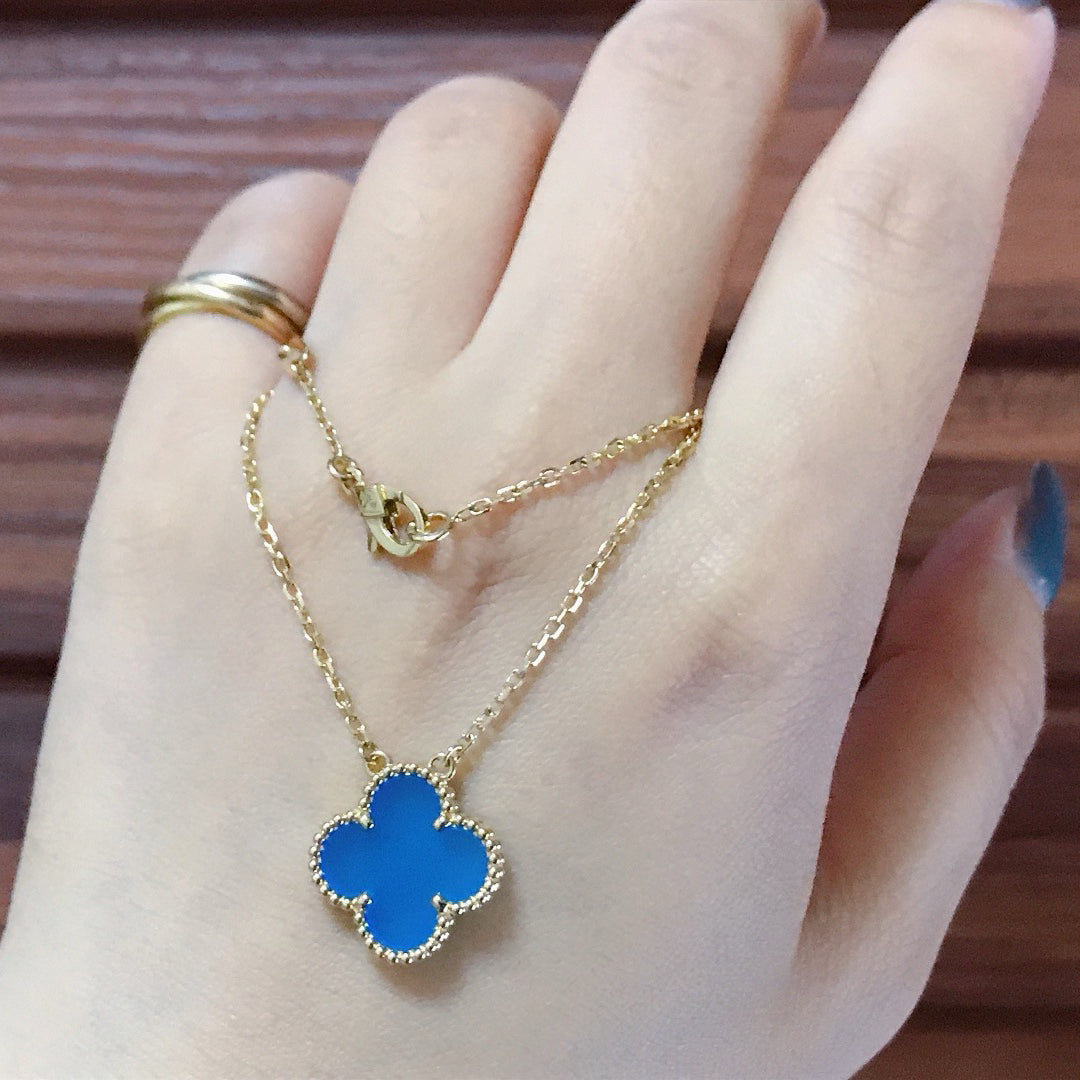 [Love Aura]CLOVER 15MM BLUE AGATE NECKLACE