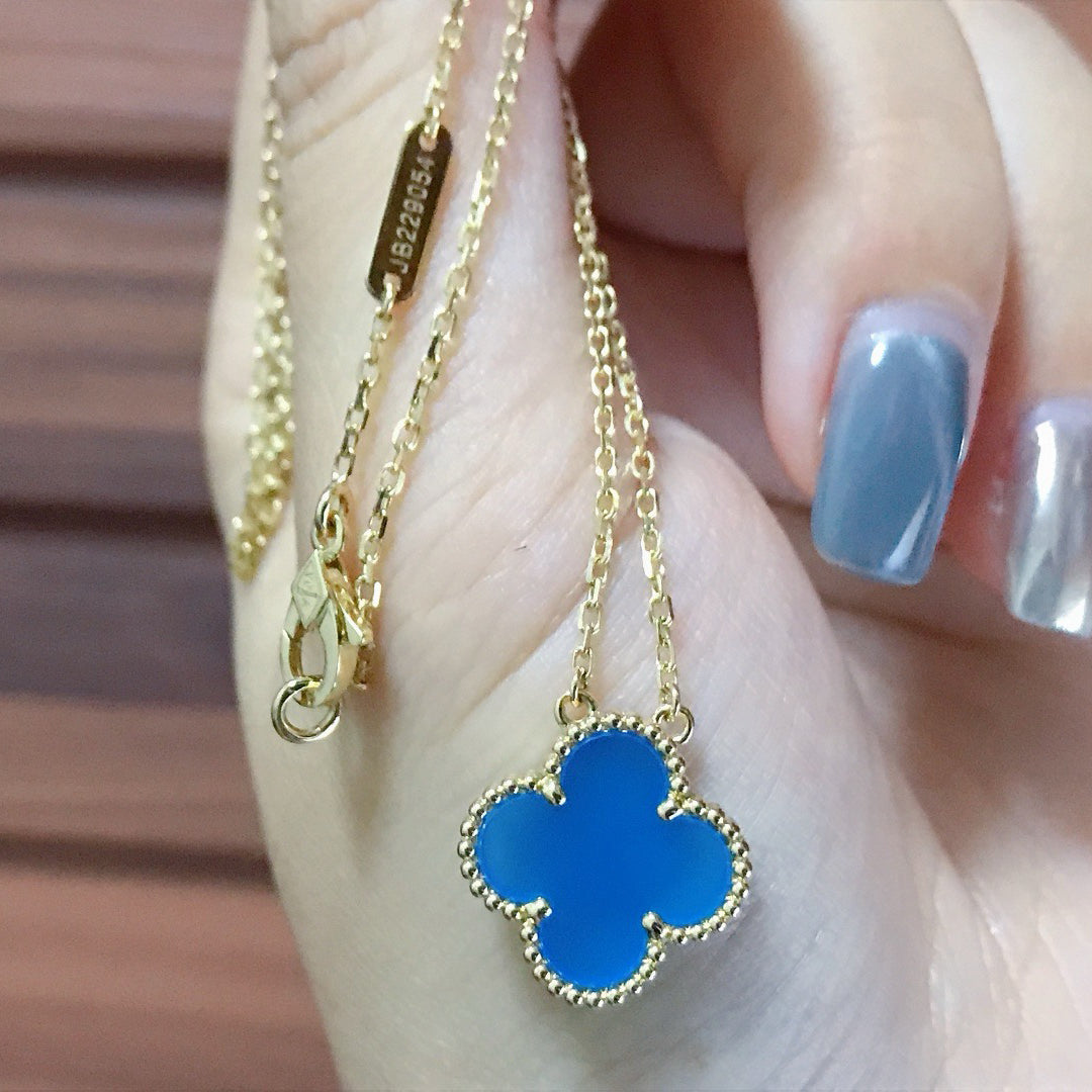 [Love Aura]CLOVER 15MM BLUE AGATE NECKLACE