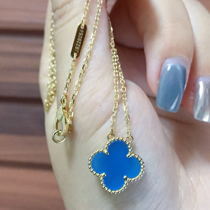 [Love Aura]CLOVER 15MM BLUE AGATE NECKLACE
