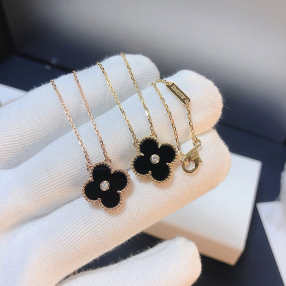 [Love Aura]CLOVER 15MM DIAMOND ONYX NECKLACE