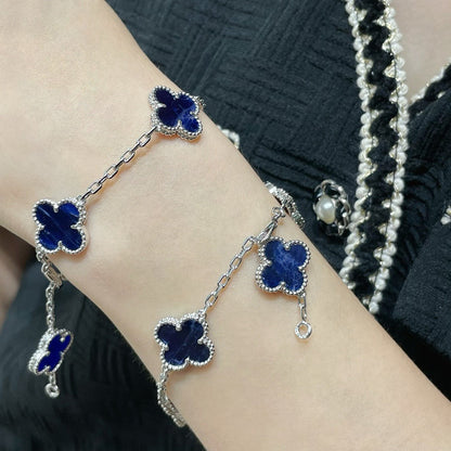 [Love Aura]CLOVER 5 MOTIF PIETERSITE SILVER BRACELET