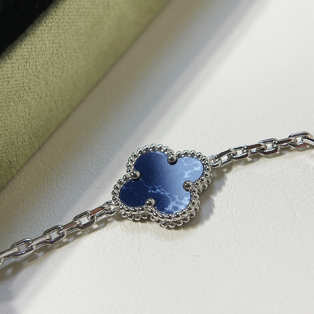 [Love Aura]CLOVER 5 MOTIF PIETERSITE SILVER BRACELET