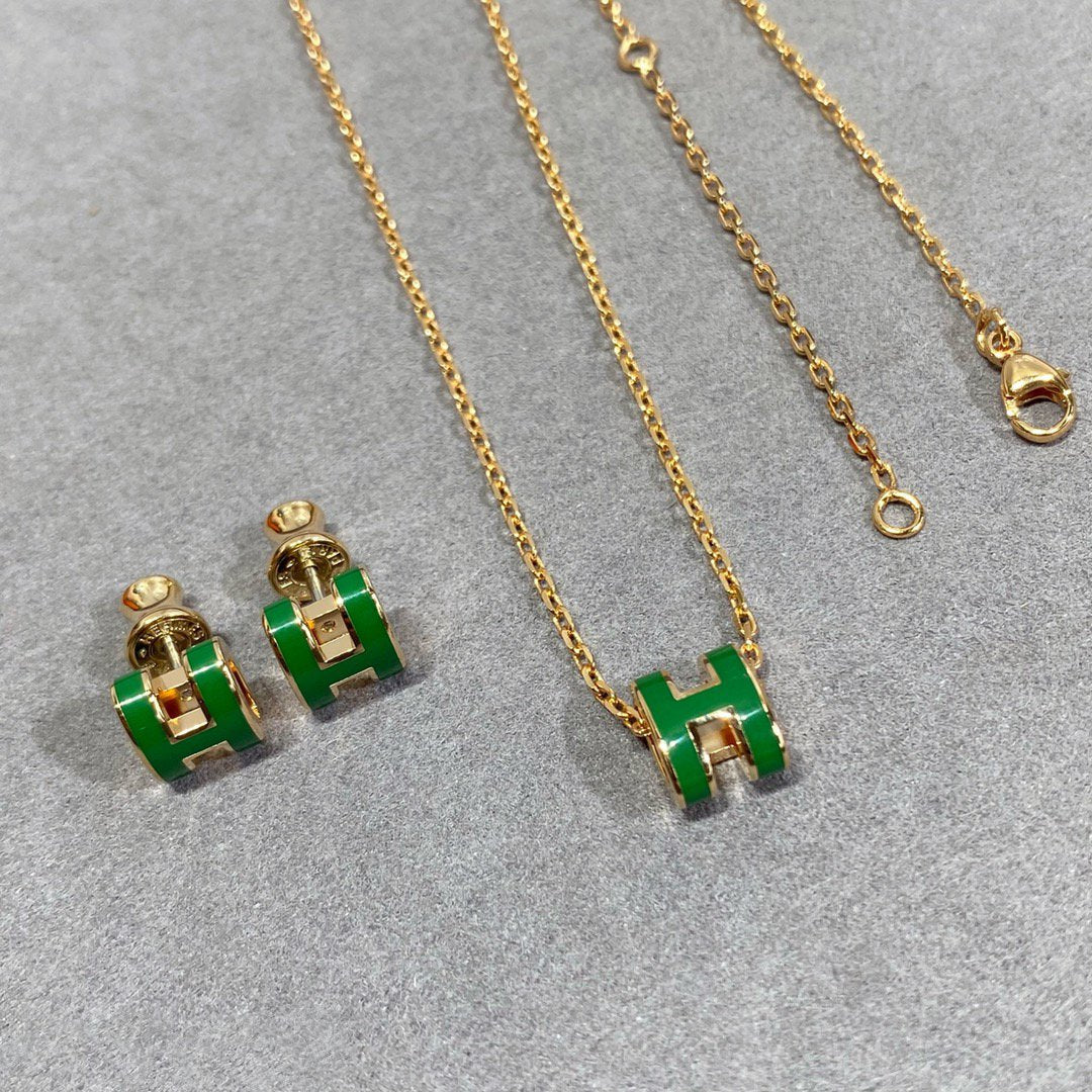 [Love Aura]POP H GREEN NECKLACE SILVER AND GOLD