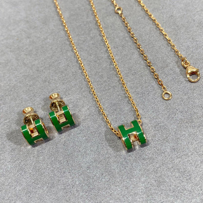 [Love Aura]POP H GREEN NECKLACE SILVER AND GOLD