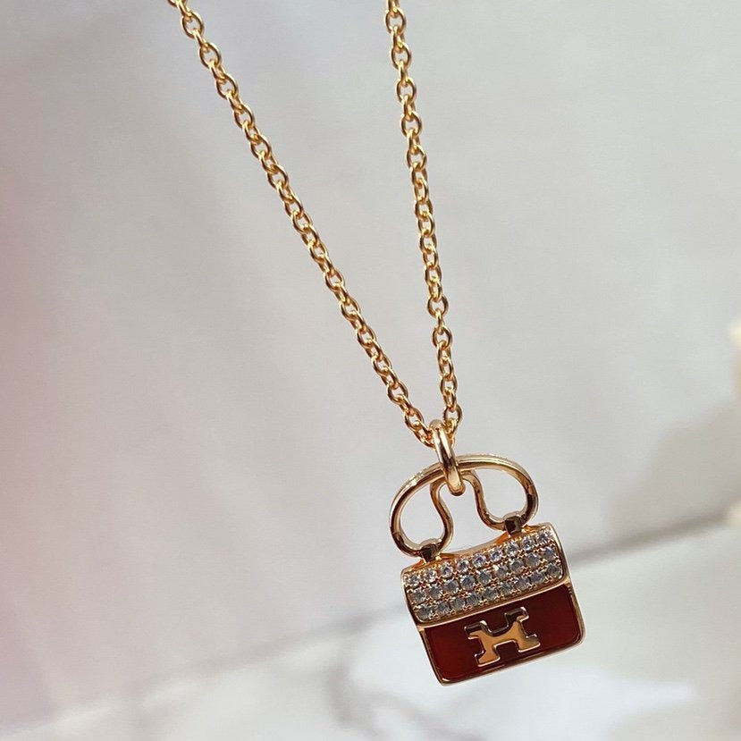 [Love Aura]CONSTANCE RED PEDANT PINK GOLD NECKLACE