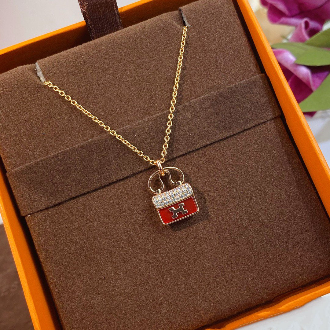 [Love Aura]CONSTANCE RED PEDANT PINK GOLD NECKLACE