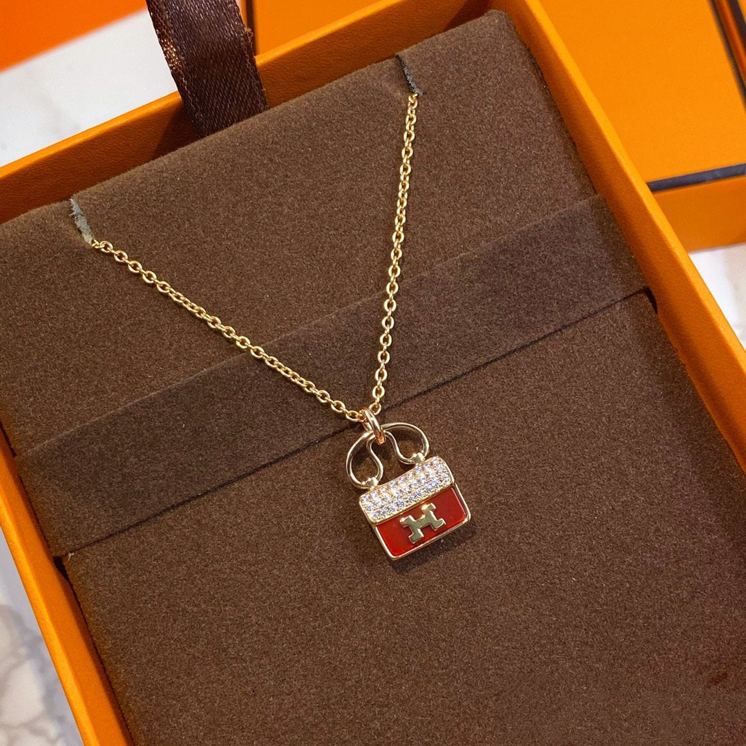 [Love Aura]CONSTANCE RED PEDANT PINK GOLD NECKLACE