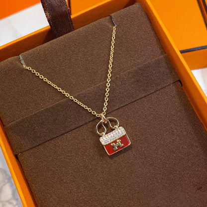 [Love Aura]CONSTANCE RED PEDANT PINK GOLD NECKLACE