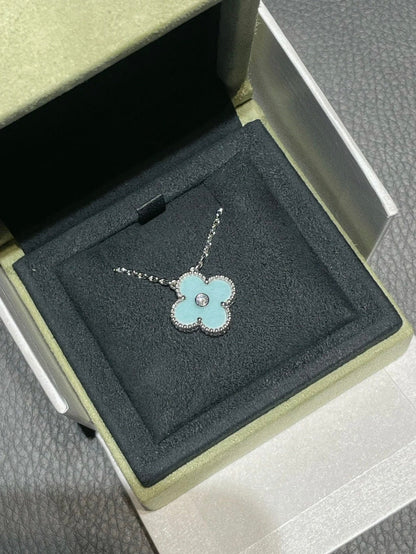 [Love Aura]CLOVER 1 DIAMOND LIGHT BLUE SILVER NECKLACE