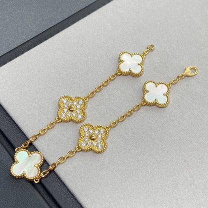 [Love Aura]CLOVER BRACELET 5 MOTIF WHITE MOP DIAMOND