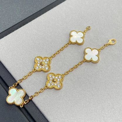 [Love Aura]CLOVER WHITE PEARL MOP 5 MOTIF BRACELET COLLECTION