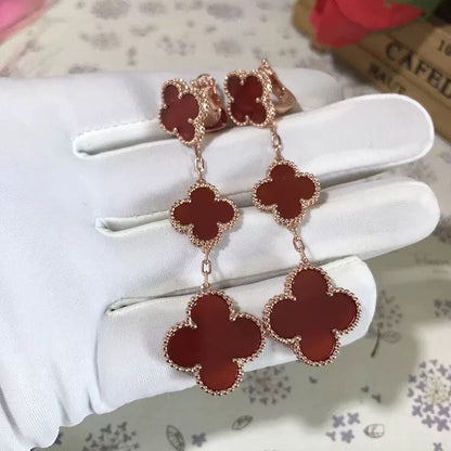 [Love Aura]CLOVER 3 MOTIF CARNELIAN DROP EARRINGS