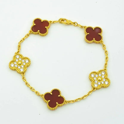 [Love Aura]CLOVER 5 MOTIFS CARNELIAN DIAMOND BRACELET