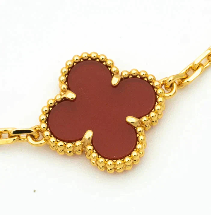 [Love Aura]CLOVER 5 MOTIFS CARNELIAN DIAMOND BRACELET