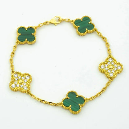 [Love Aura]CLOVER  5 MOTIF MALACHITE DIAMOND BRACELET