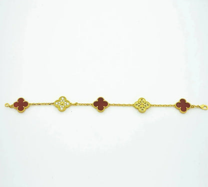 [Love Aura] CLOVER 5 MOTIF RED CORNELIAN BRACELET COLLECTION