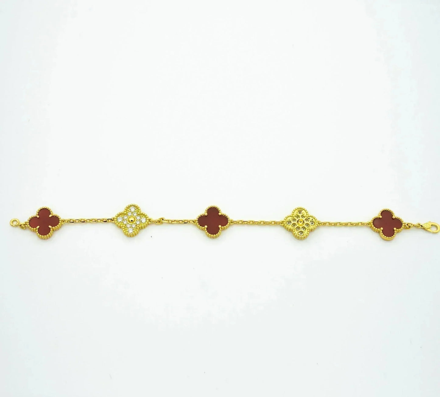 [Love Aura]CLOVER 5 MOTIFS CARNELIAN DIAMOND BRACELET