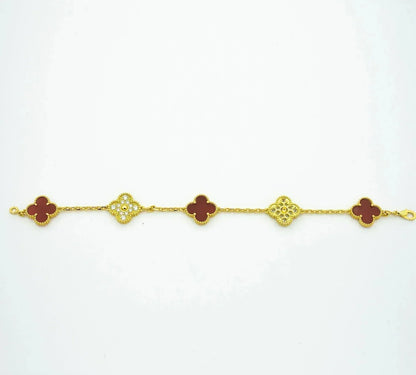 [Love Aura]CLOVER 5 MOTIFS CARNELIAN DIAMOND BRACELET