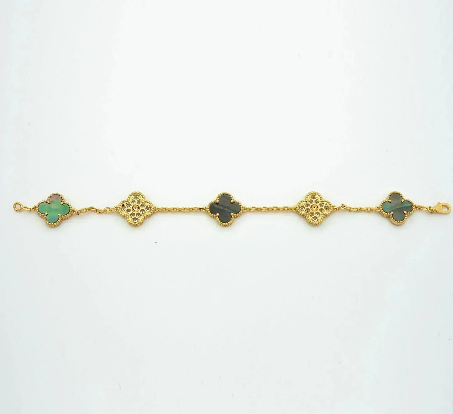 [Love Aura]CLOVER 5 MOTIF GRAY MOP DIAMOND BRACELET