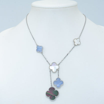 [Love Aura]CLOVER MOP CHALCEDONY NECKLACE SILVER 6 MOTIF