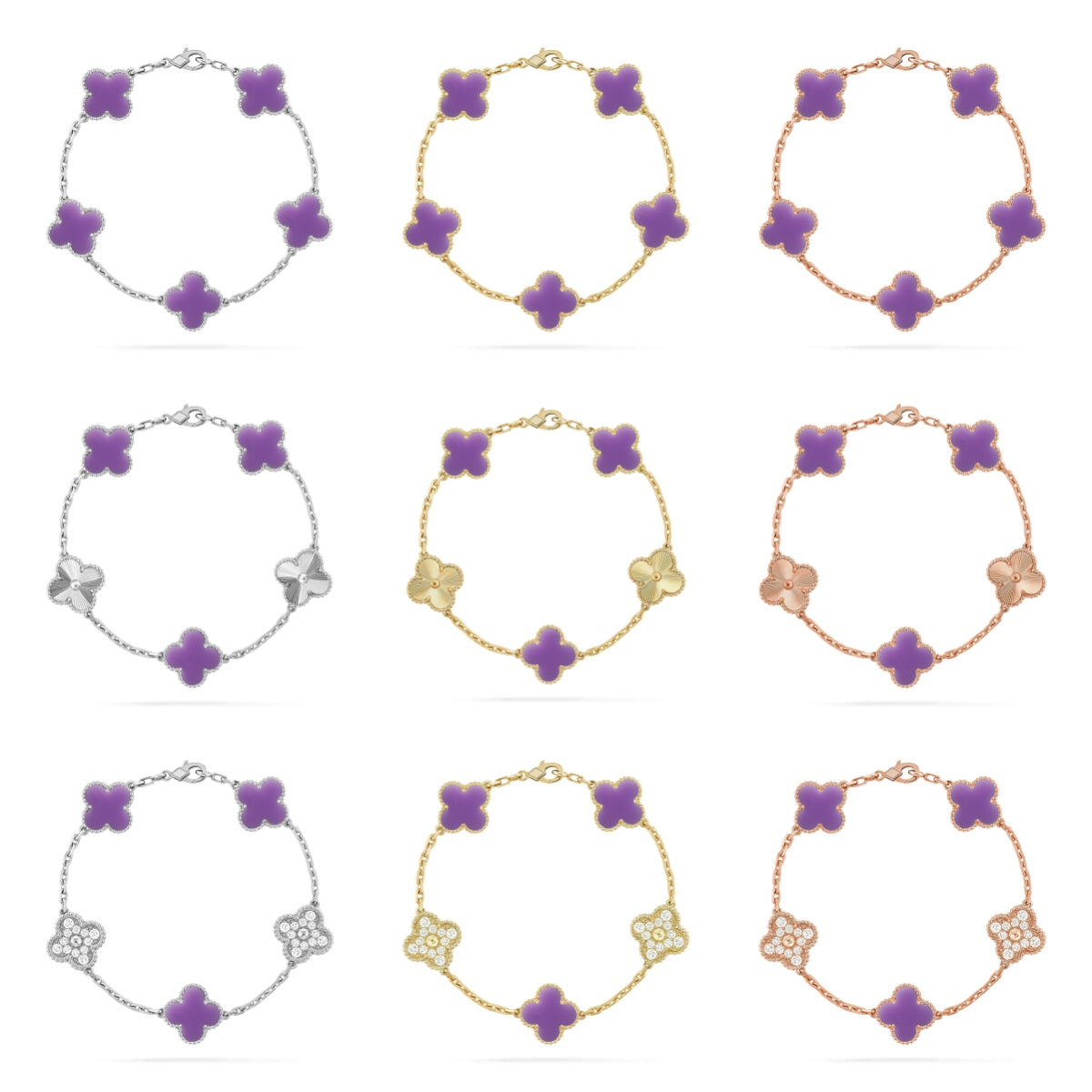 [Love Aura]CLOVER 5 MOTIF LIGHT PURPLE BRACELET COLLECTION