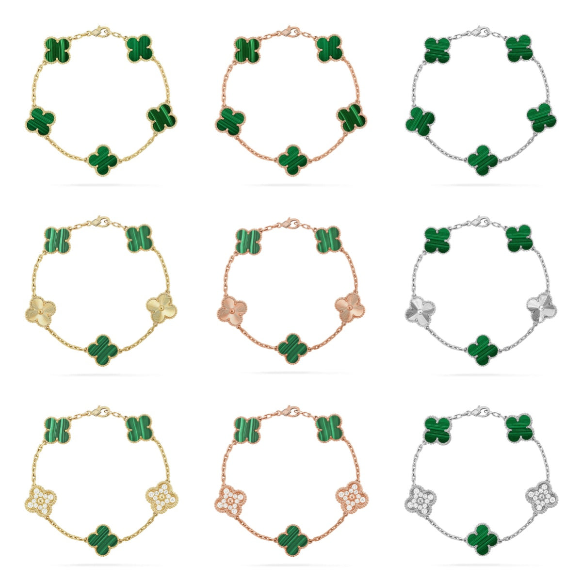 [Love Aura] CLOVER 5 MOTIF MALACHITE BRACELET COLLECTION