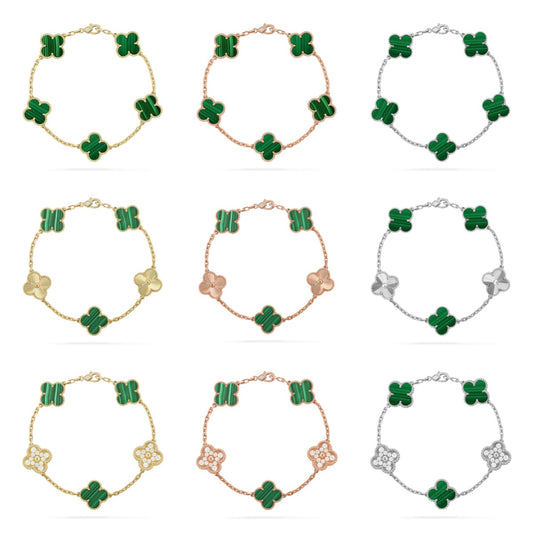 [Love Aura] CLOVER 5 MOTIF MALACHITE BRACELET COLLECTION